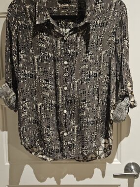 Abstract Print Button-Down Shirt in Brown and Black